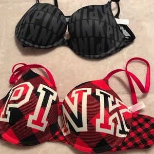 Two PINK bras excellent condition!